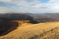 Carpathian mountains beautiful autumn landscape. Views from the mountains to the village Kolochava