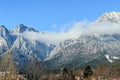 Carpathian mountains, Bucegi with Cross in top of Caraiman Peak