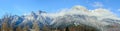 Carpathian mountains, Bucegi with Cross in top of Caraiman Peak