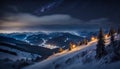 Carpathian mountains, night view, starry sky illustration Royalty Free Stock Photo