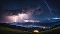 Carpathian mountains, night view, starry sky illustration Royalty Free Stock Photo