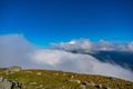 Mountains on a summer day in the fog