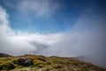 Mountains on a summer day in the fog