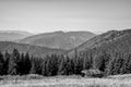 Carpathian mountains in summer and an old wooden house Royalty Free Stock Photo