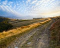 Carpathian Mountains Ukraine autumn landscape with cattle-breeding farm and country road Royalty Free Stock Photo