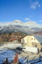 Carpathian mountains view from Busteni city, Bucegi with Cross Royalty Free Stock Photo