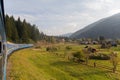 Carpathian mountains, the village and train Royalty Free Stock Photo