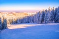 Carpathian mountains in winter in Romania, ski resort Paltinis, Sibiu