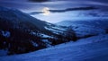 Carpathian rural landscape in winter at night Royalty Free Stock Photo