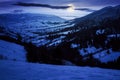 Carpathian rural landscape in winter at night Royalty Free Stock Photo