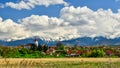 Transylvania village in Romania, in the spring with mountains in the background Royalty Free Stock Photo