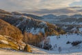 The Carpathians Bucegi Mountains Romania landscape winter snow ice clouds sunlight morning view Royalty Free Stock Photo