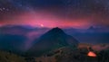 Carpathians, the moon and stars on the background