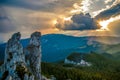 The Carpathians Rarau Mountains Pietrele Doamnei Romania landscape springtime clouds sunset beautiful Royalty Free Stock Photo