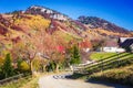 Carpathians, Romania. Autumn mountain landscape with october colors, Magura village