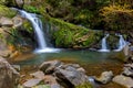Carpathians. Skole. Waterfall on a mountain river. Royalty Free Stock Photo