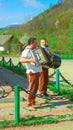 Carpathians, Ukraine - April 18 th, 2016: Ukrainian folk musicians-duet, Galicia, Ukraine.