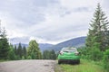 Carpathians, Ukraine, July 2018: Green Renault Megan 3 station wagon stands backwards in the mountains Royalty Free Stock Photo