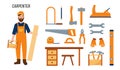 Carpenter character with tools and equipment