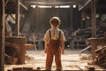 Carpenter child boy sawmill. Generate Ai