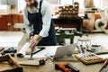 Carpenter Craftsman Handicraft Wooden Workshop Concept Royalty Free Stock Photo