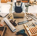 Carpenter Craftsman Handicraft Wooden Workshop Concept Royalty Free Stock Photo