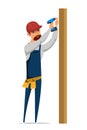 Carpenter drilling wooden beam vector illustration