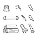 Carpenter equipment tool and stump, timber symbol icon set Royalty Free Stock Photo