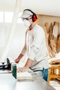 Carpenter in factory Royalty Free Stock Photo