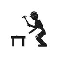 The carpenter hammers a nail Vector black icon on white background.