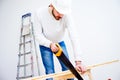 Carpenter with a handsaw Royalty Free Stock Photo