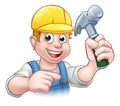 Carpenter Handyman in Hard Hat Holding Hammer Tool Royalty Free Stock Photo