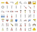 Carpenter, handyman tool and equipment icon set, filled outline design Royalty Free Stock Photo