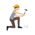 Carpenter holding nails and hammer. Vector illustration decorative design