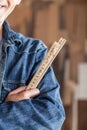 Carpenter holding a ruler Royalty Free Stock Photo