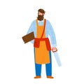 Carpenter Holding Saw And Wooden Board Vector