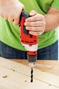 Carpenter or joiner drilling hole Royalty Free Stock Photo