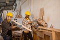 carpenter joiner worker men work in furniture factory, professional wood worker staff employee handcraft in wood workshop