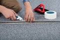 Carpenter Laying Carpet Royalty Free Stock Photo