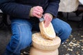 Carpenter made wooden dish with the help of joinery tools.