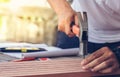 Carpenter man hammering a nail Royalty Free Stock Photo