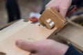 Carpenter with a marking gauge Royalty Free Stock Photo