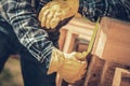 Carpenter Measuring Wood Beams Material Royalty Free Stock Photo