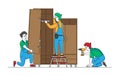 Carpenter Men Characters with Electric Drill and Instruments Assemble Furniture. Carpentry Repairmen with Tools