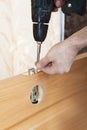 Carpenter mount latch and lock handle door using electric Royalty Free Stock Photo