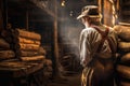 Carpenter old man sawmill. Generate Ai Royalty Free Stock Photo