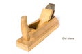 Carpenter`s tool old wooden plane on a white background. Royalty Free Stock Photo