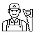 Carpenter with saw icon vector on trendy design Royalty Free Stock Photo