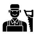 Carpenter with saw icon vector on trendy design Royalty Free Stock Photo