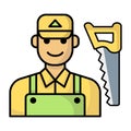 Carpenter with saw icon vector on trendy design Royalty Free Stock Photo